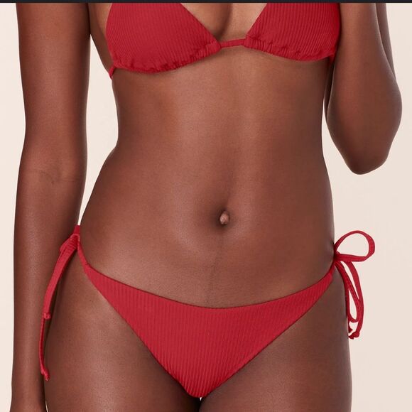 Andie String Bikini Set Ribbed Flame Red size S NWOT - Picture 1 of 7